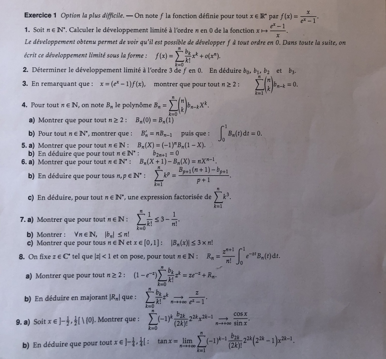 Développement limités exercice de mathématiques de Maths sup 877713